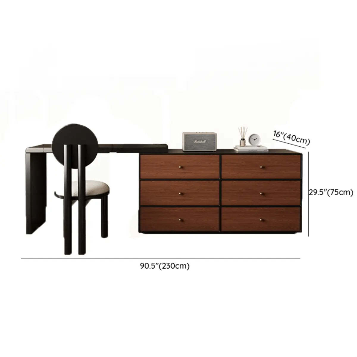 Classic Curved Mirror Black Wood Scalable Vanity Set