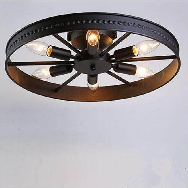 Industrial wheel 6-light black flush mount lighting — Matte Black / 220V-240V (UK/AU)
