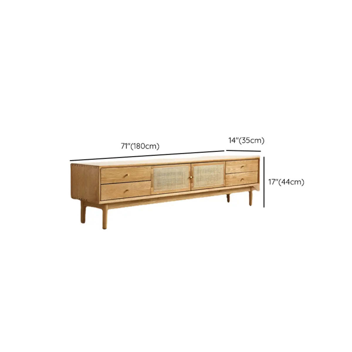 Natural Wood TV Stand with Cabinet and Drawers