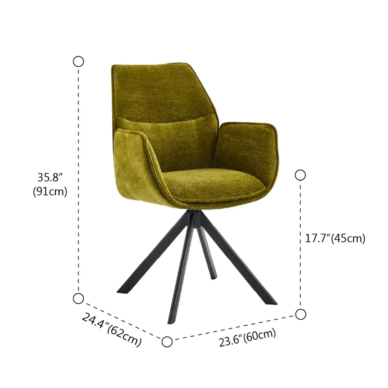 Modern Green High-Back Fabric Swivel Dining Chair