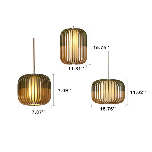 Modern Wooden Cage Drum Pendant Light — 220V-240V For UK/AU