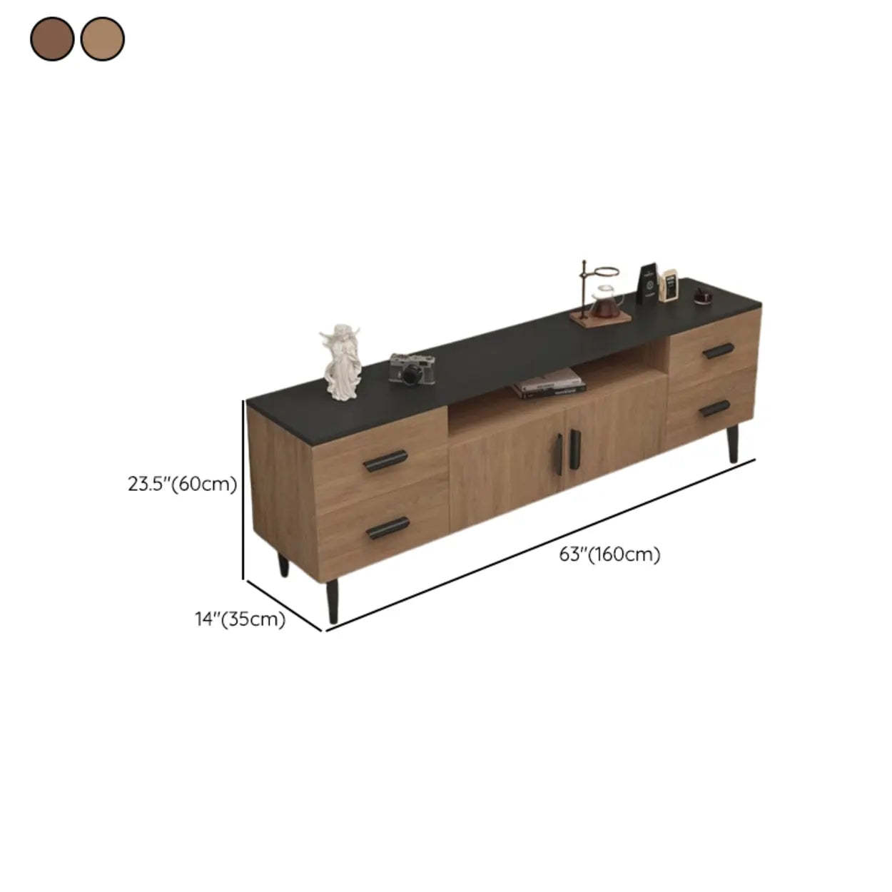 Mid-Century Walnut TV Stand with Black Top