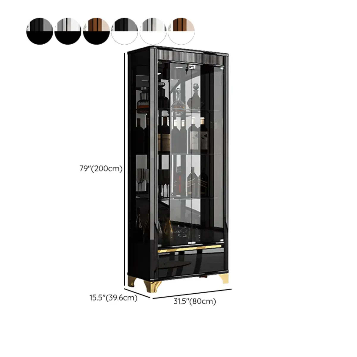 Black Clear Glass Large Display Wine Cabinet