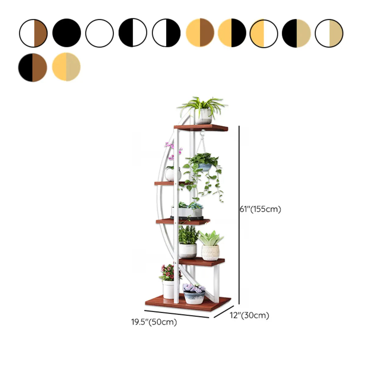 Curved Wooden 4-Tier Living Room Plant Stand