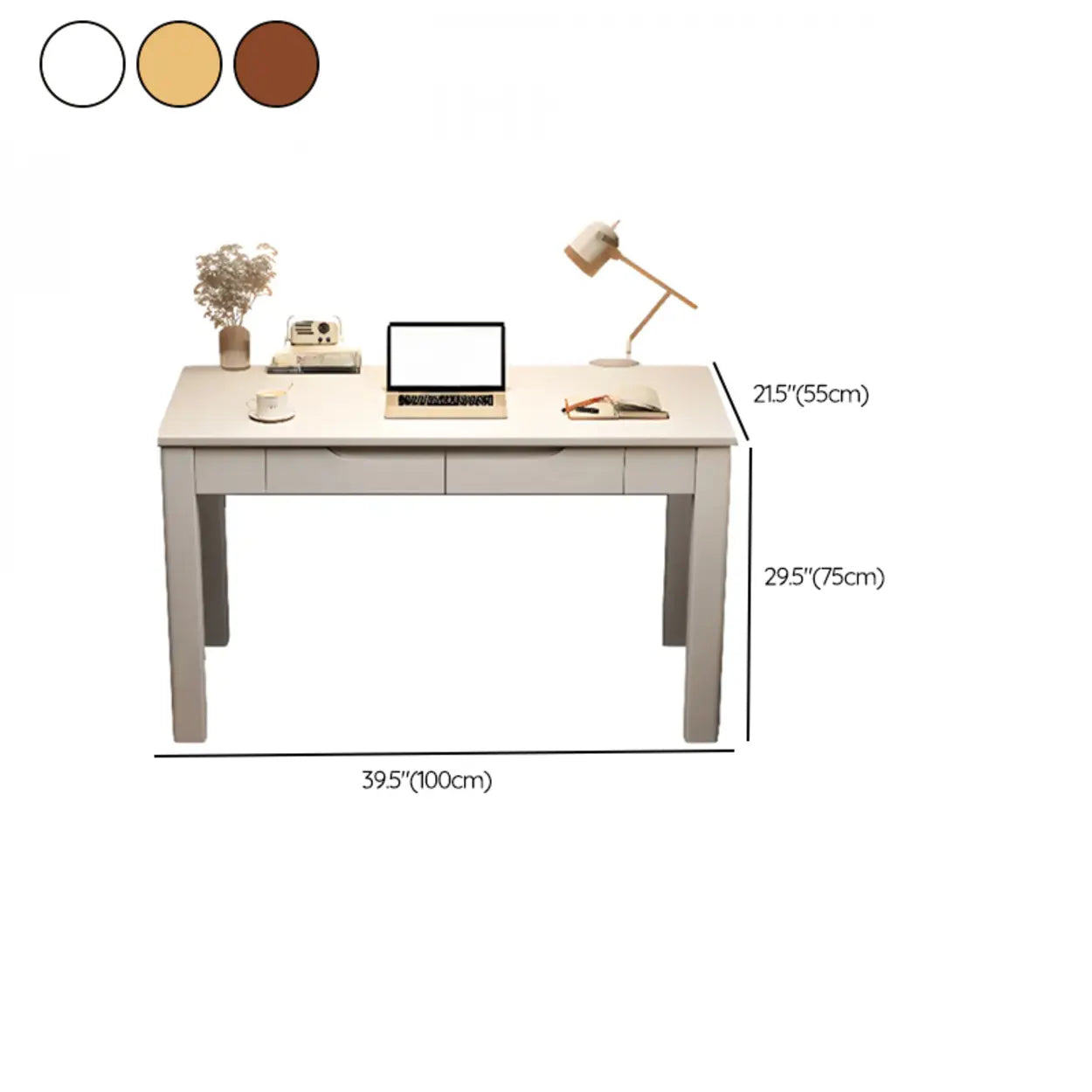 Compact Brown Wood Butcher Block Writing Desk with Drawers