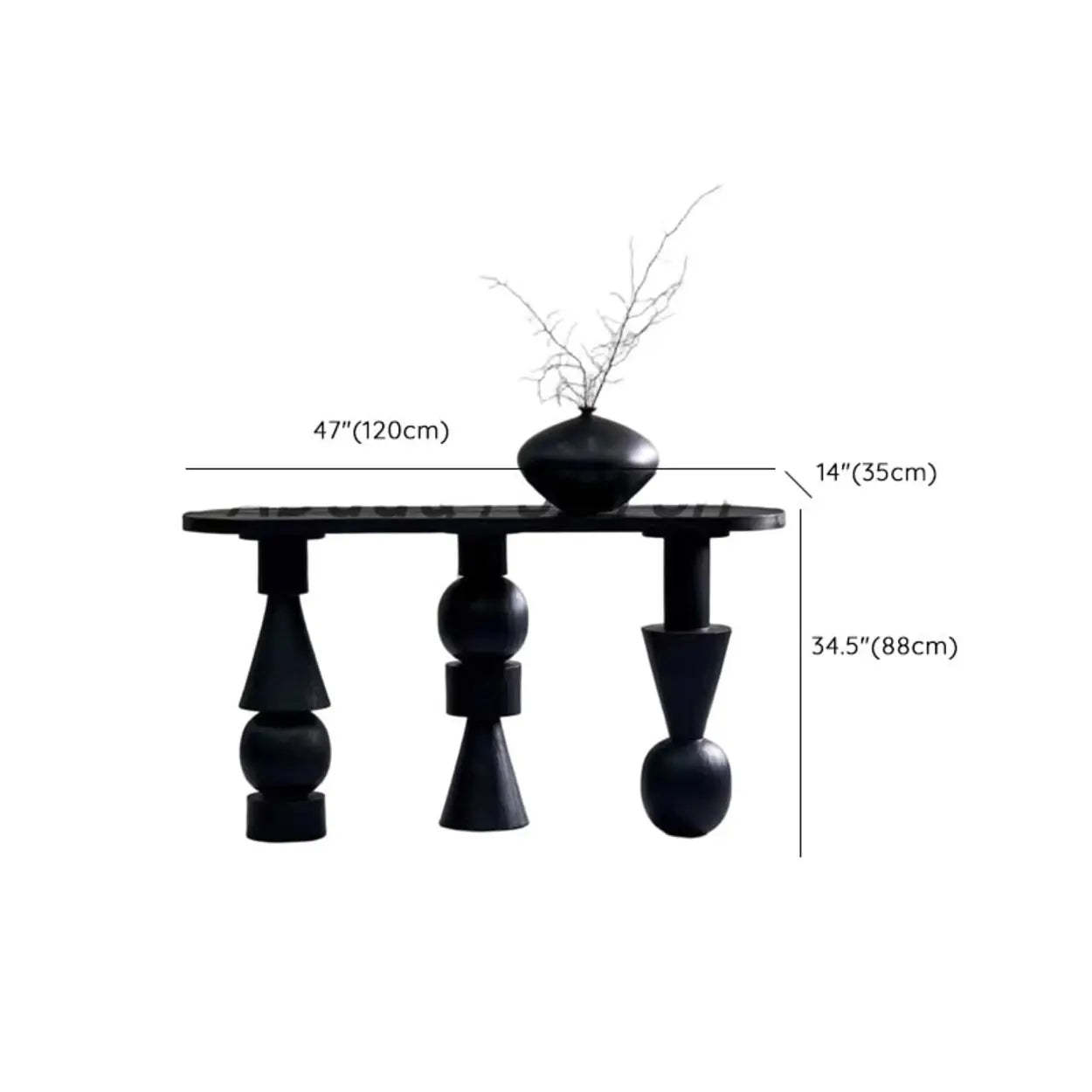 Artistic Geometric-Leg Black Wood Oval Console Table
