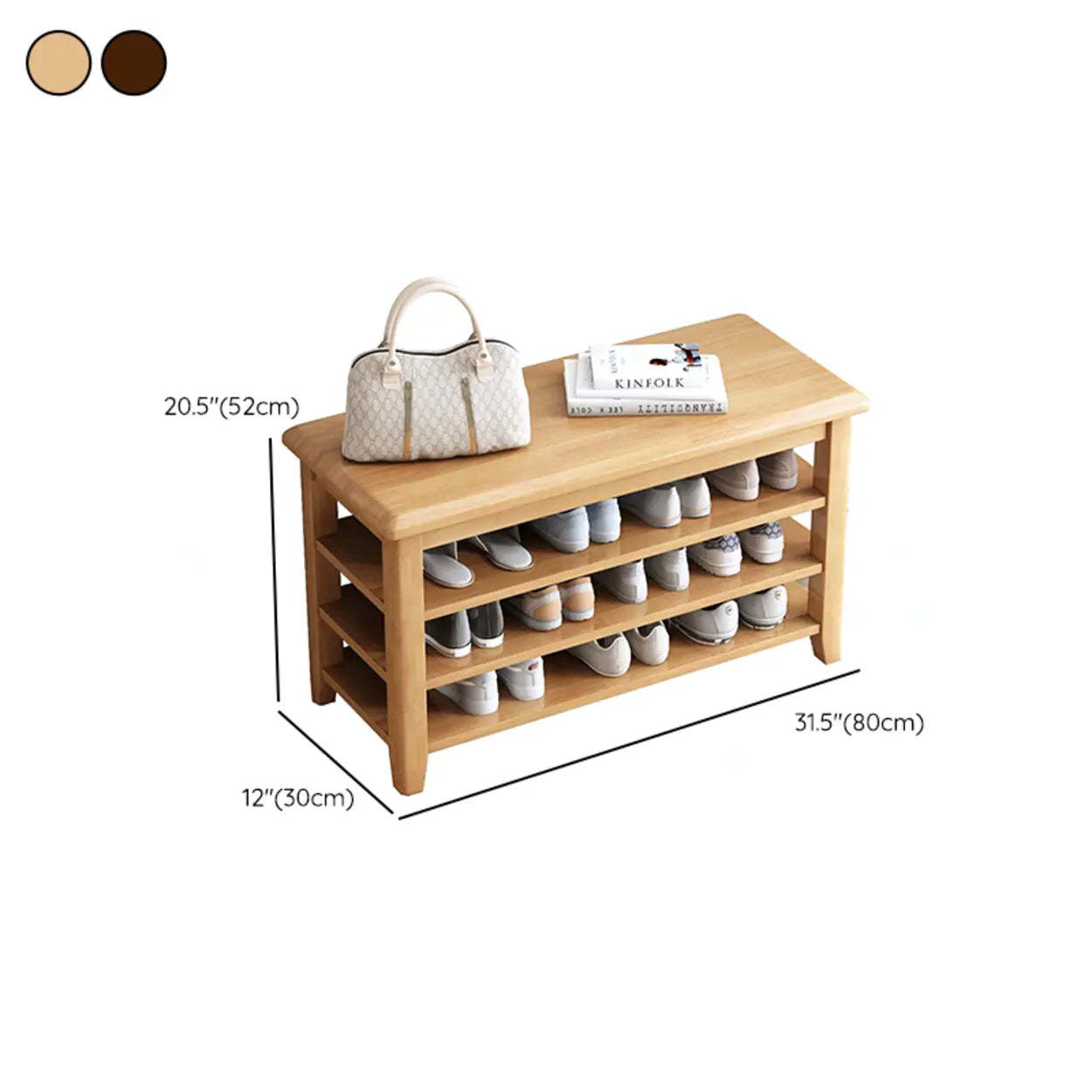 Natural Wood Shoe Rack with Adjustable Shelves