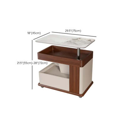 Rectangular Adjustable Brown Stone Side Table with Wheels
