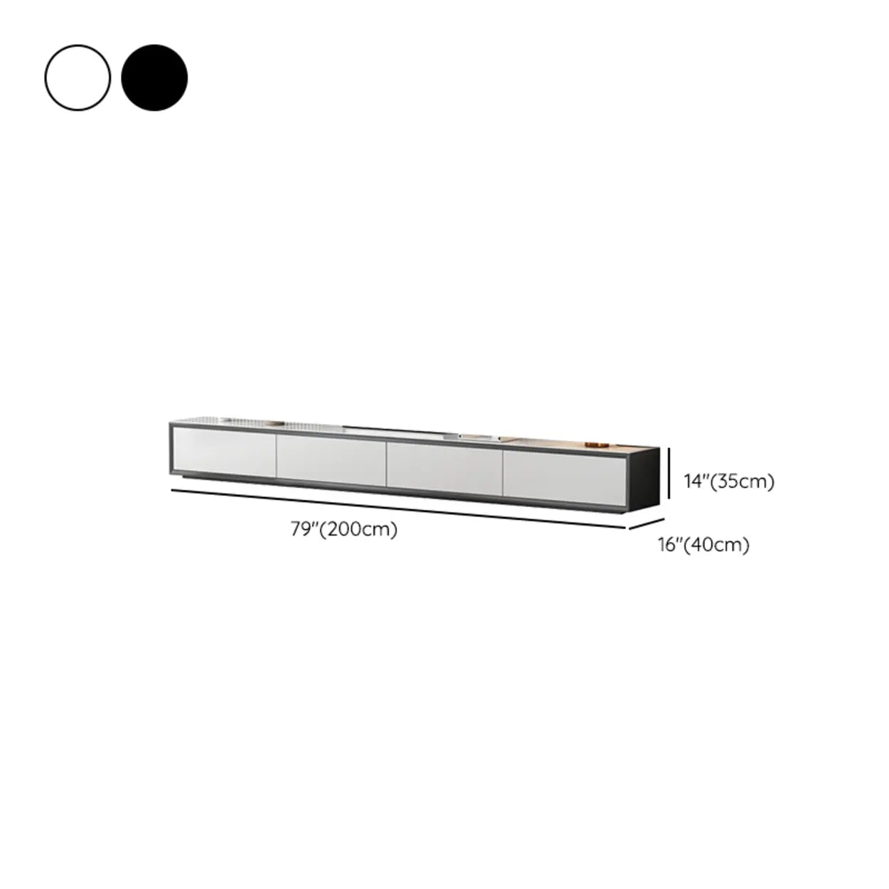 White Wood Slate Long TV Stand with Drawers