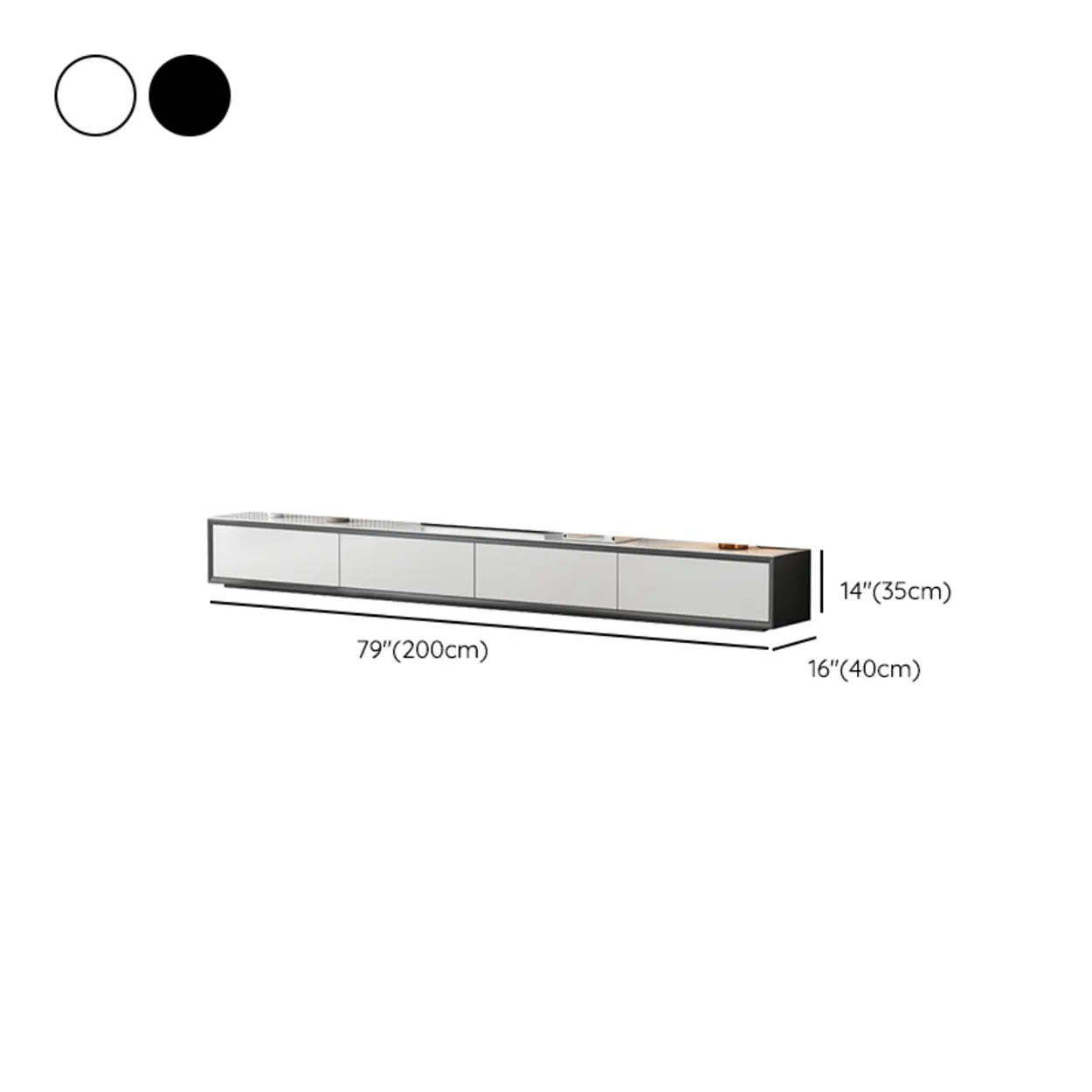 White Wood Slate Long TV Stand with Drawers
