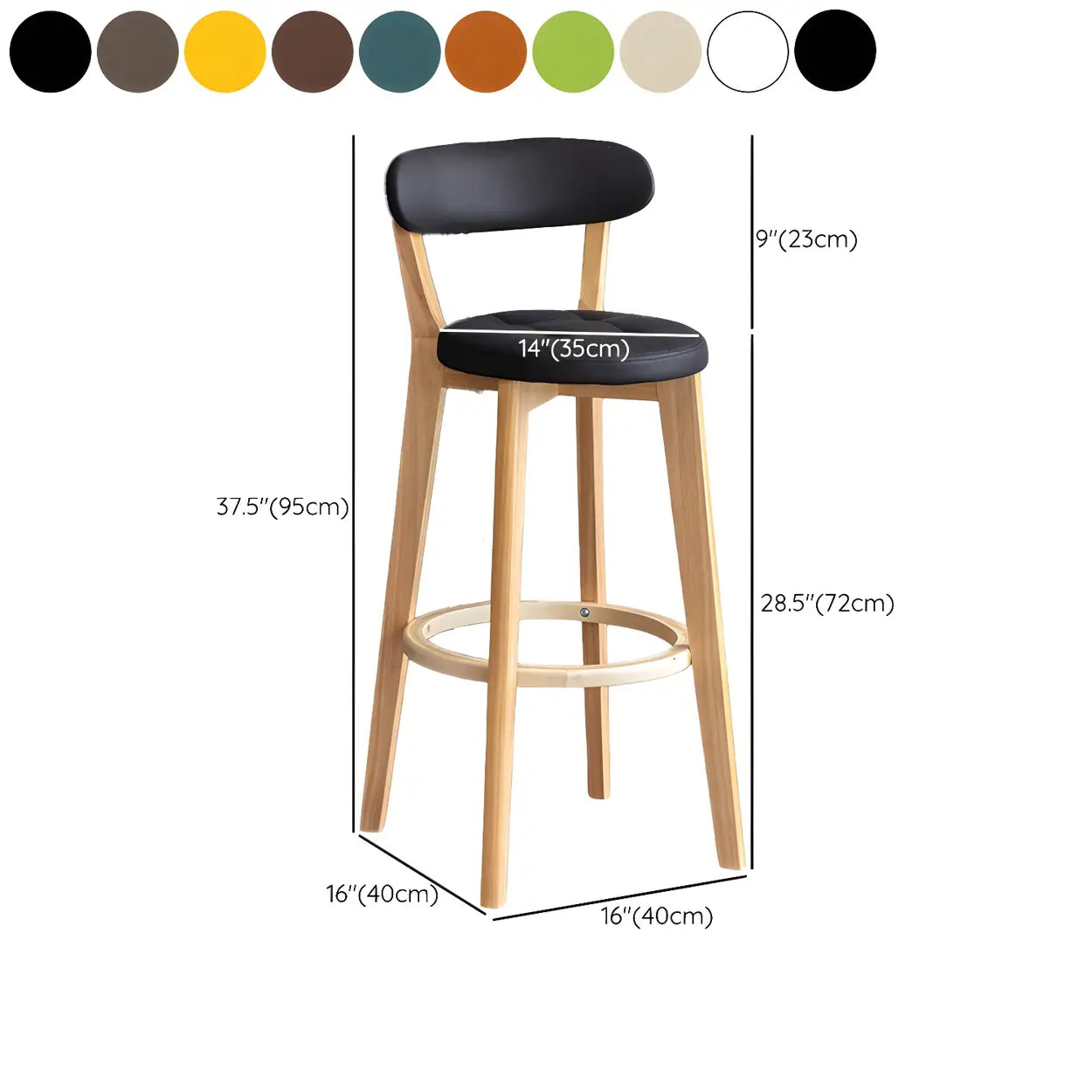 Round Low-Back Wood Bar Stool