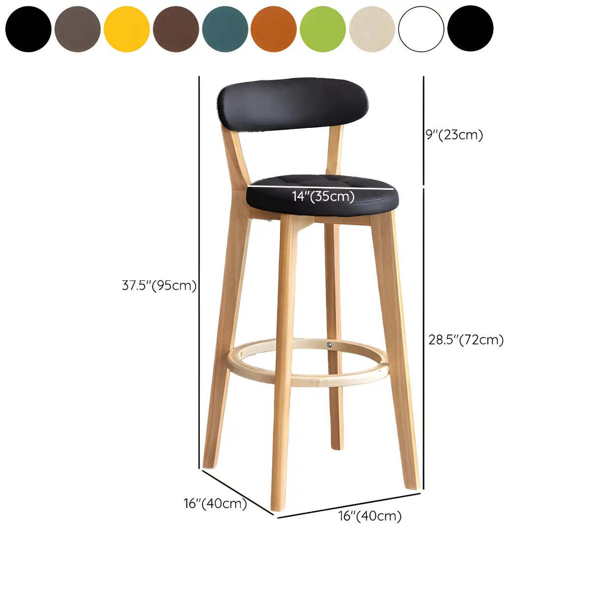 Round Low-Back Wood Bar Stool