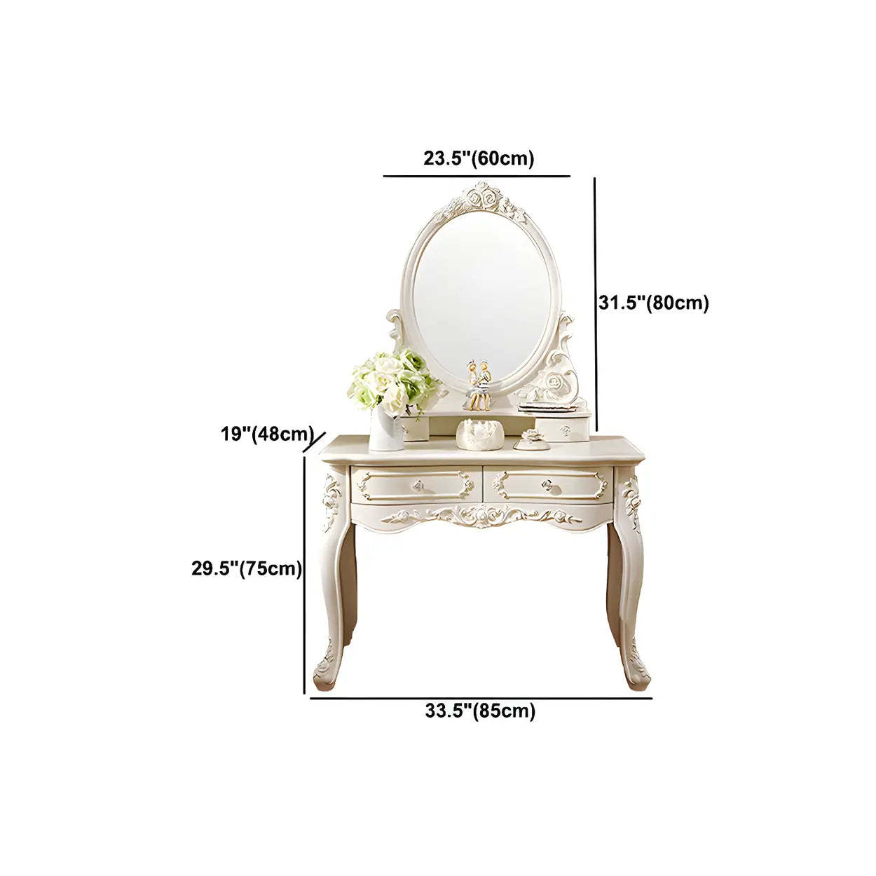 White Wood Makeup Vanity with Mirror