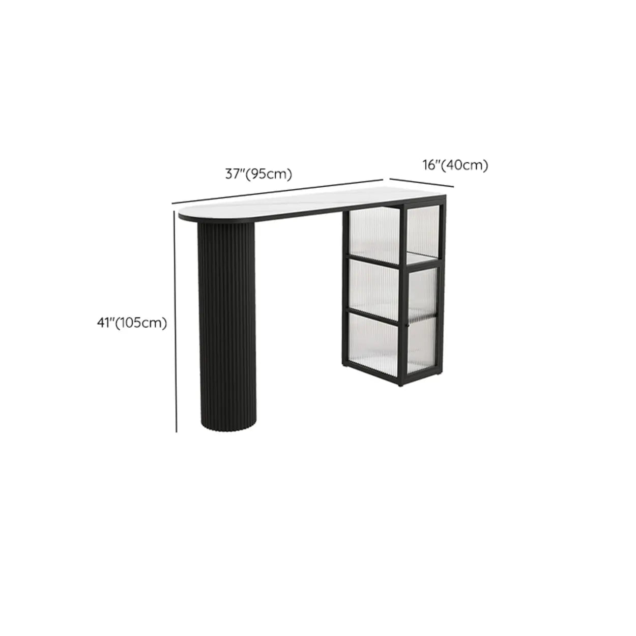 Modern White Stone Black Pedestal Glass Bar Table