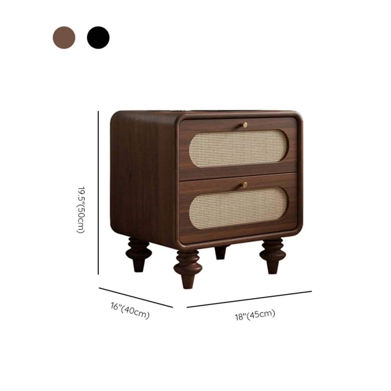Mid-Century Brown Wood 2-Drawer Nightstand