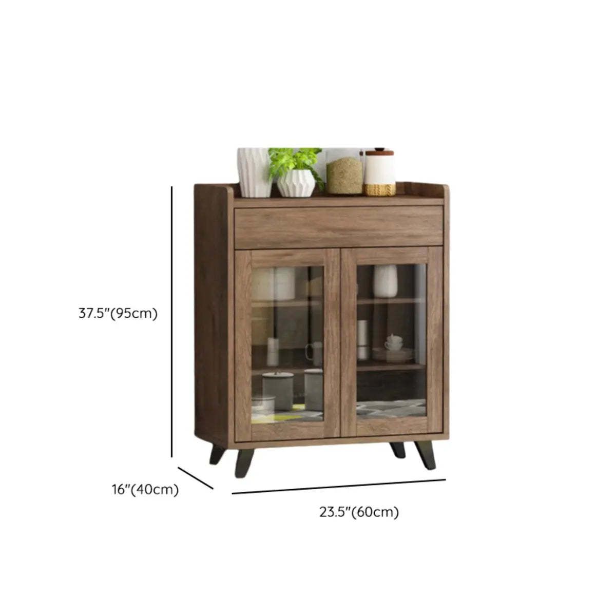 Wood Brown Glass Door Freestanding Floor Buffet