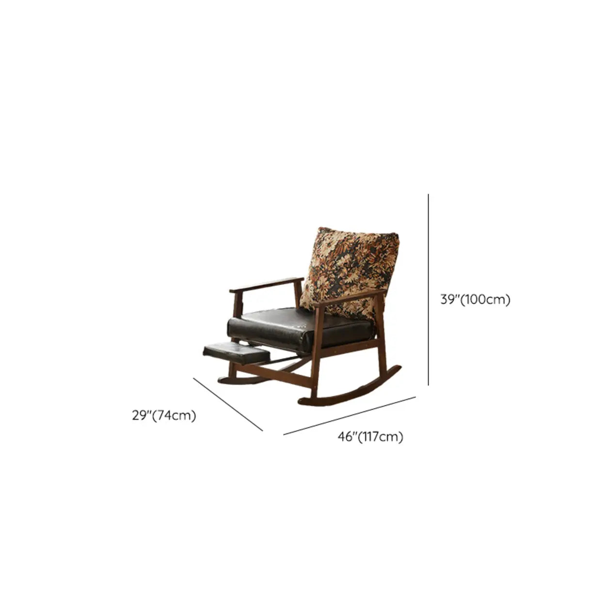 Brown Waterproof Wood Rocking Chair with Track Arms #size