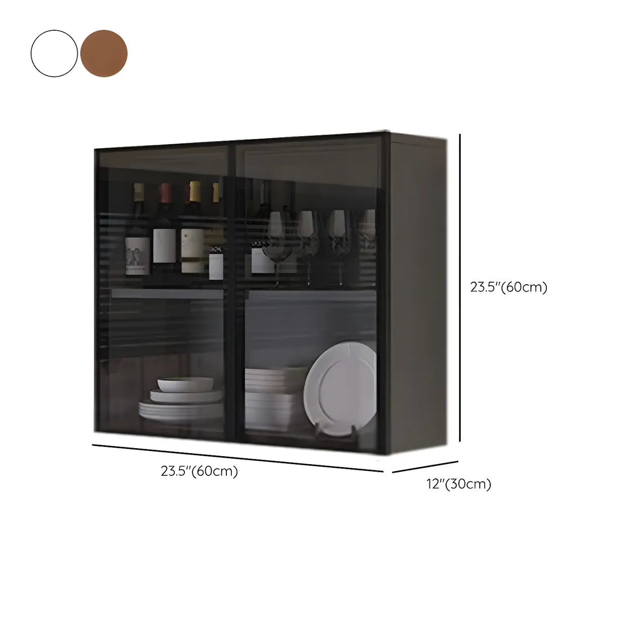 Wall-Mount Gray Wooden China Cabinet — Glass