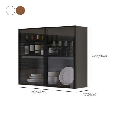 Wall-Mount Gray Wooden China Cabinet — Glass