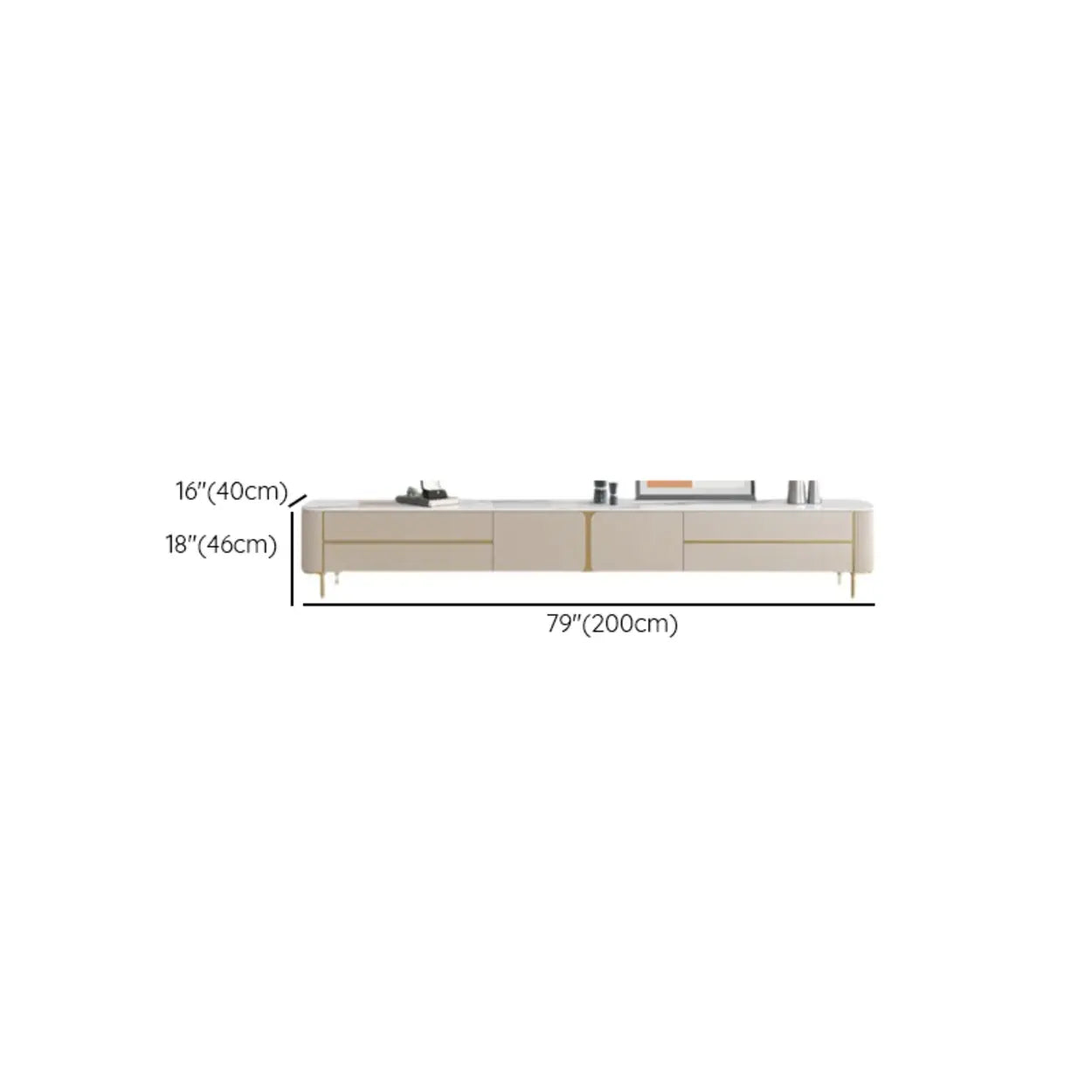 Glam Beige Stone Rectangle Drawers Cabinet TV Stand #size