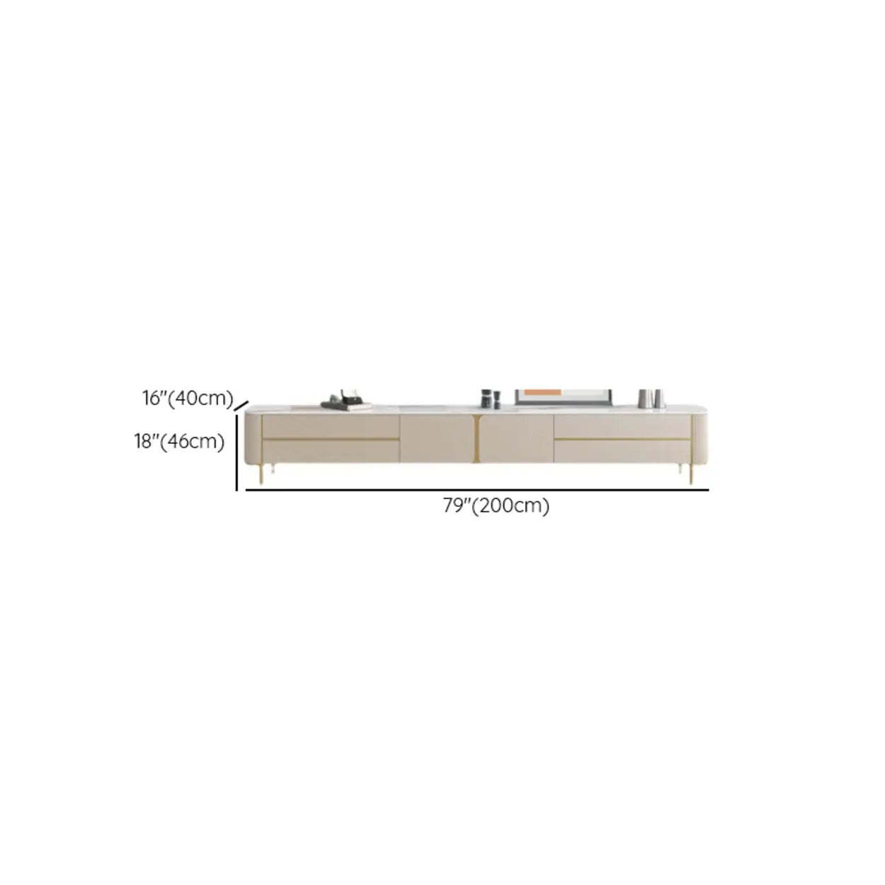 Glam Beige Stone Rectangular TV Stand with Drawers