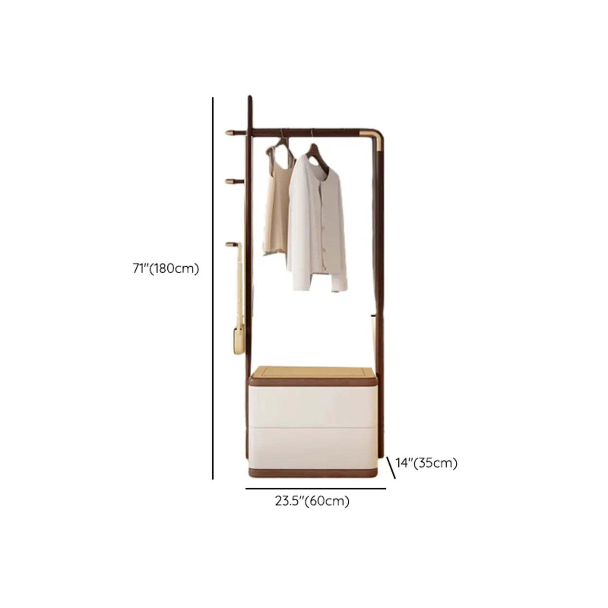 Ash Wood Freestanding Coat Rack with Drawers