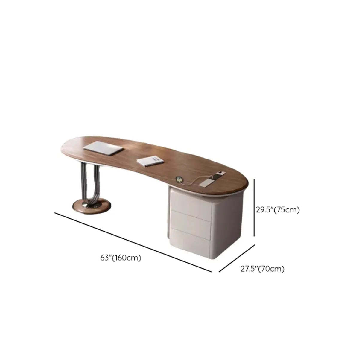 Brown Wood Curved Reception Desk with Drawers
