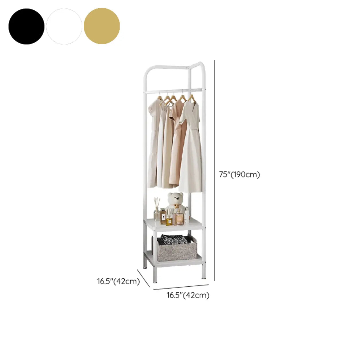 Open Bedside Metal Hall Tree with Shelves