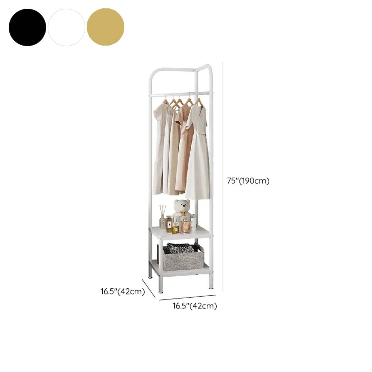 Open Bedside Metal Hall Tree with Shelves