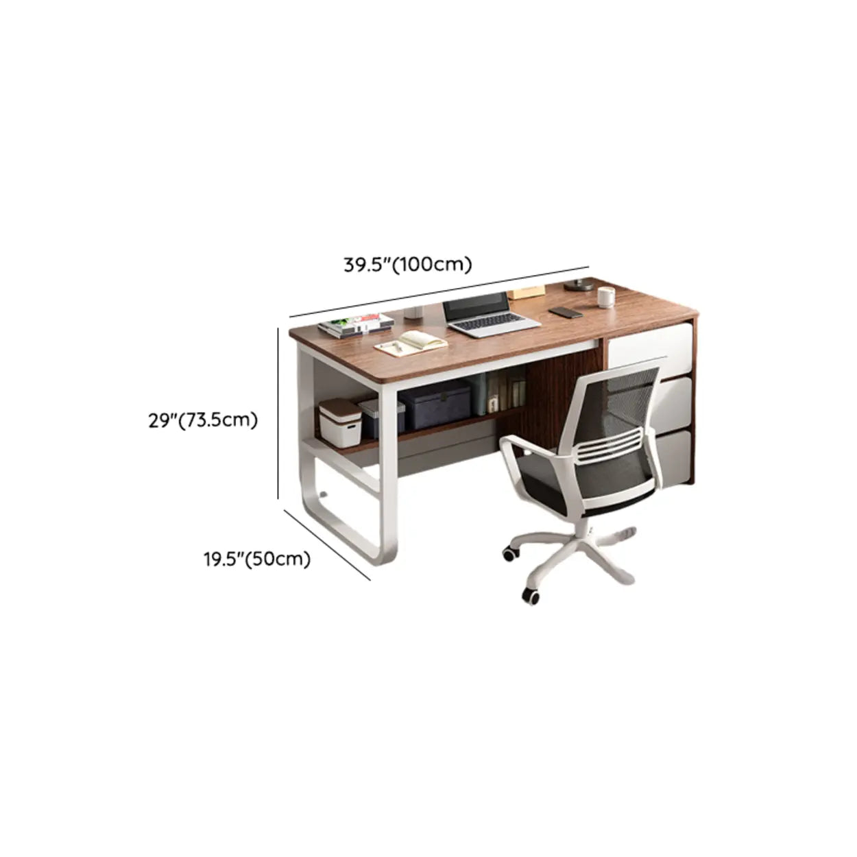 Brown Wood Writing Desk with Drawers and Shelves