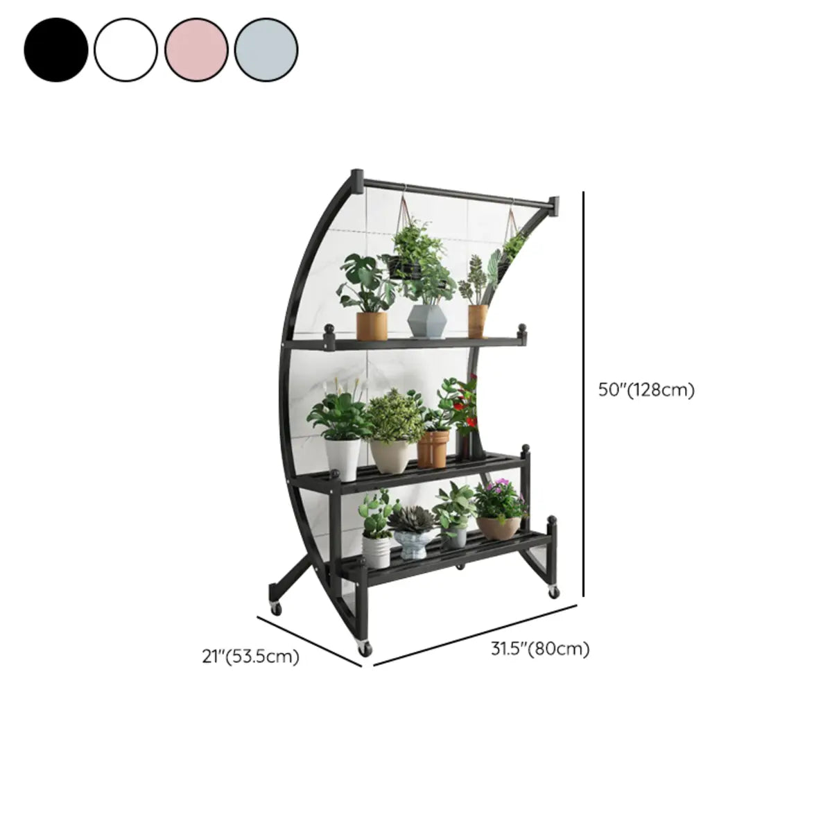 Creative Arched Metal Indoor Sliding Plant Stand Black #size