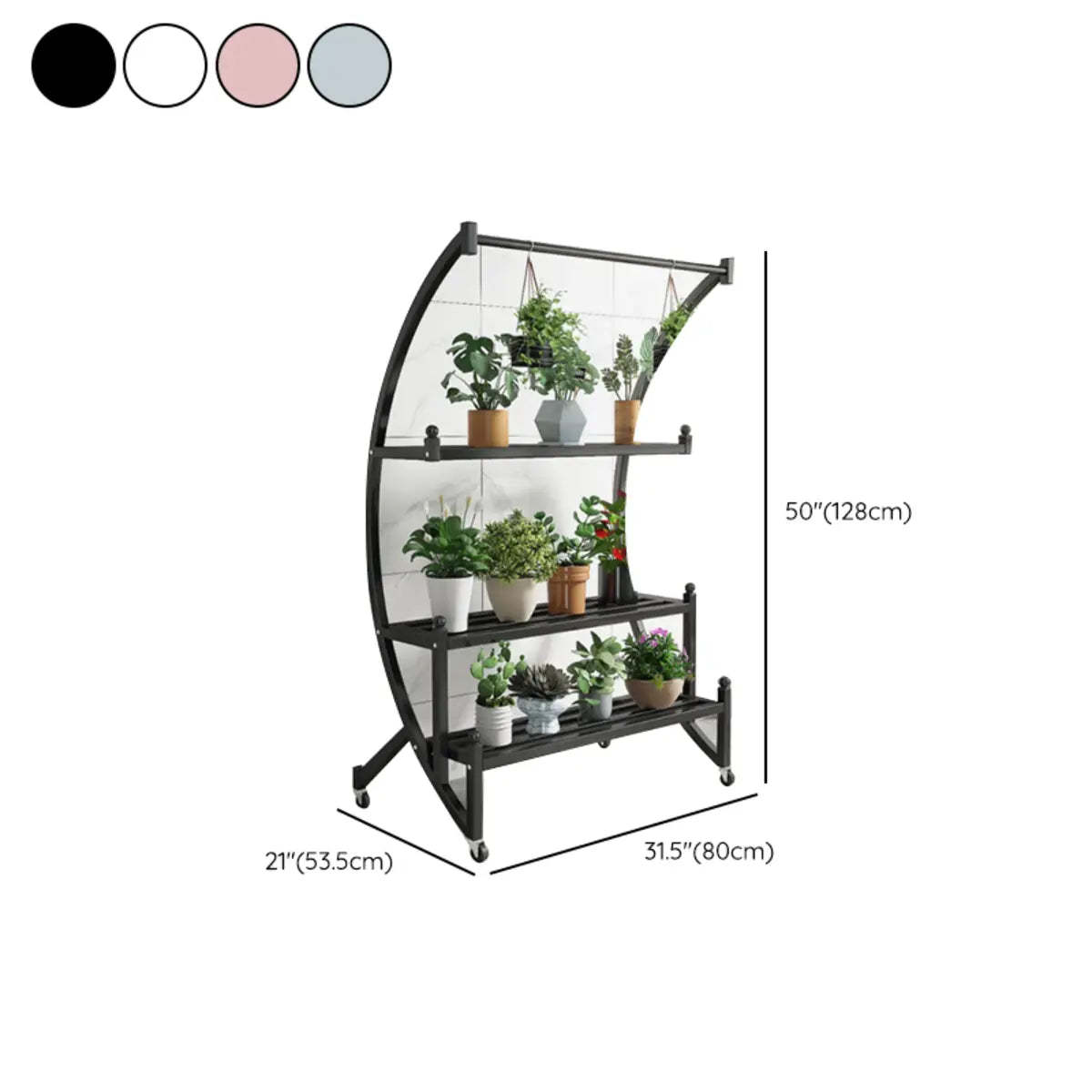 Arched Black Metal Sliding Indoor Plant Stand — White