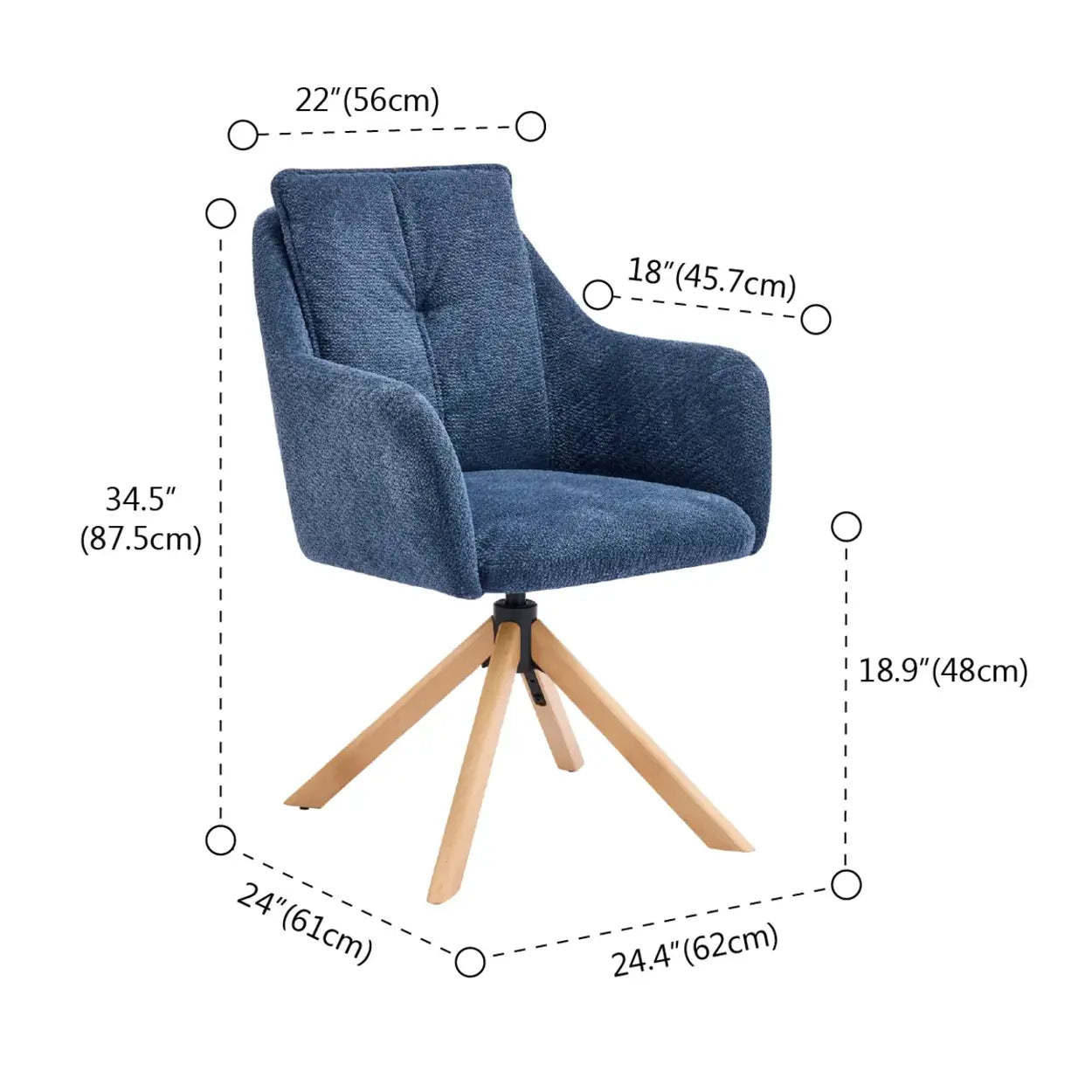 Modern Swivel Blue Fleece Curved Back Dining Chair