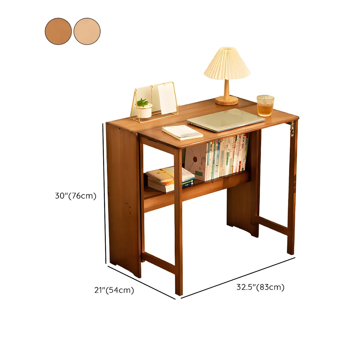 Foldable Wood H-Shape Base Exterior Shelf Writing Desk #size
