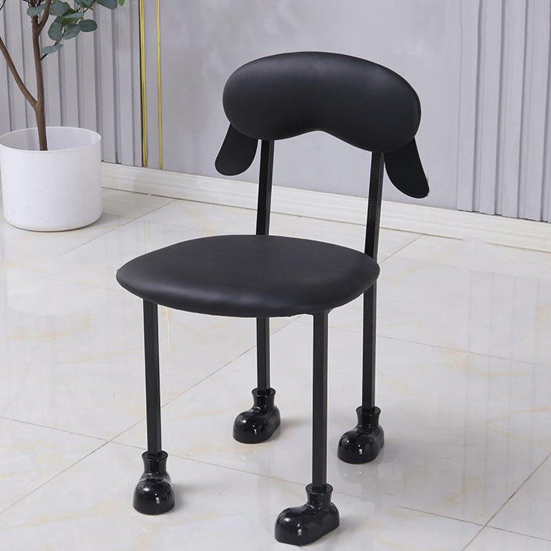 Contemporary Puppy Velvet Stainless Steel Open-Back Chair — White Velvet Finish + Black Frame