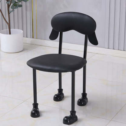 Contemporary Puppy Velvet Stainless Steel Open-Back Chair — White Velvet Finish + Black Frame