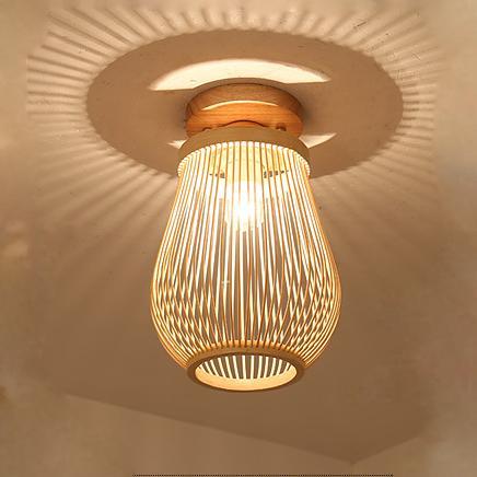 Minimalist Bamboo Weaving Flush Mount Light