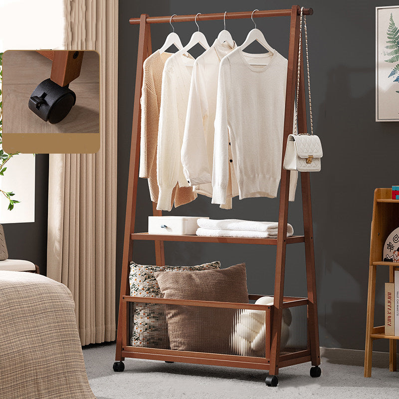 A-Frame Brown Wood Storage Coat Rack with Wheels