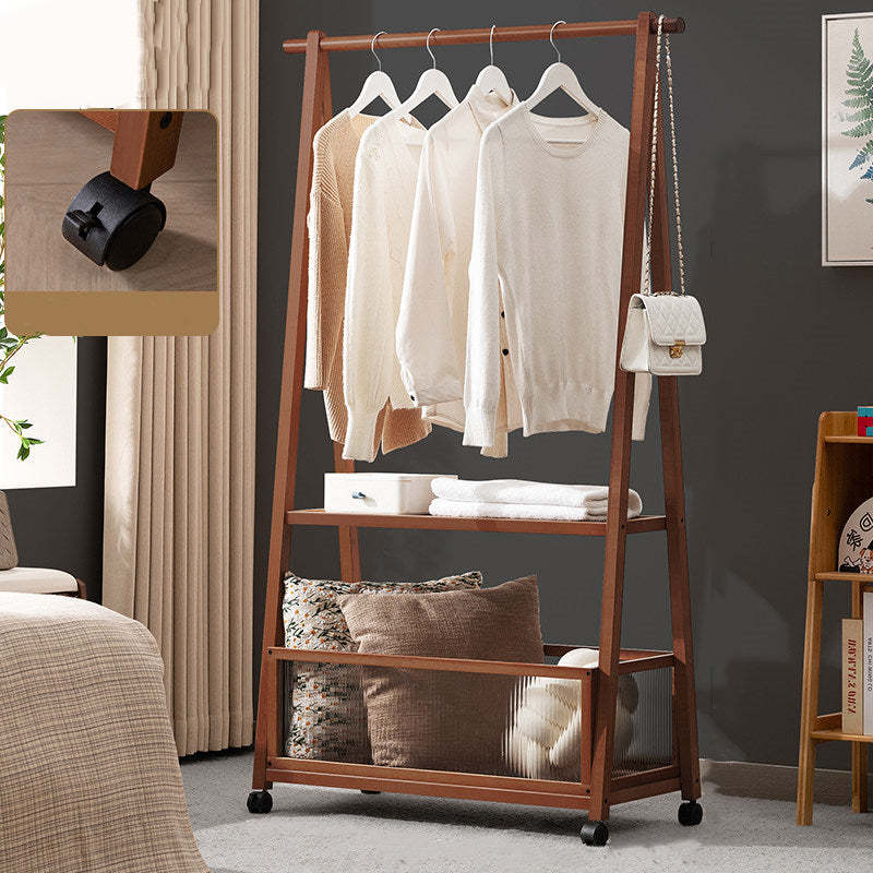 A-Frame Brown Wood Storage Coat Rack with Wheels