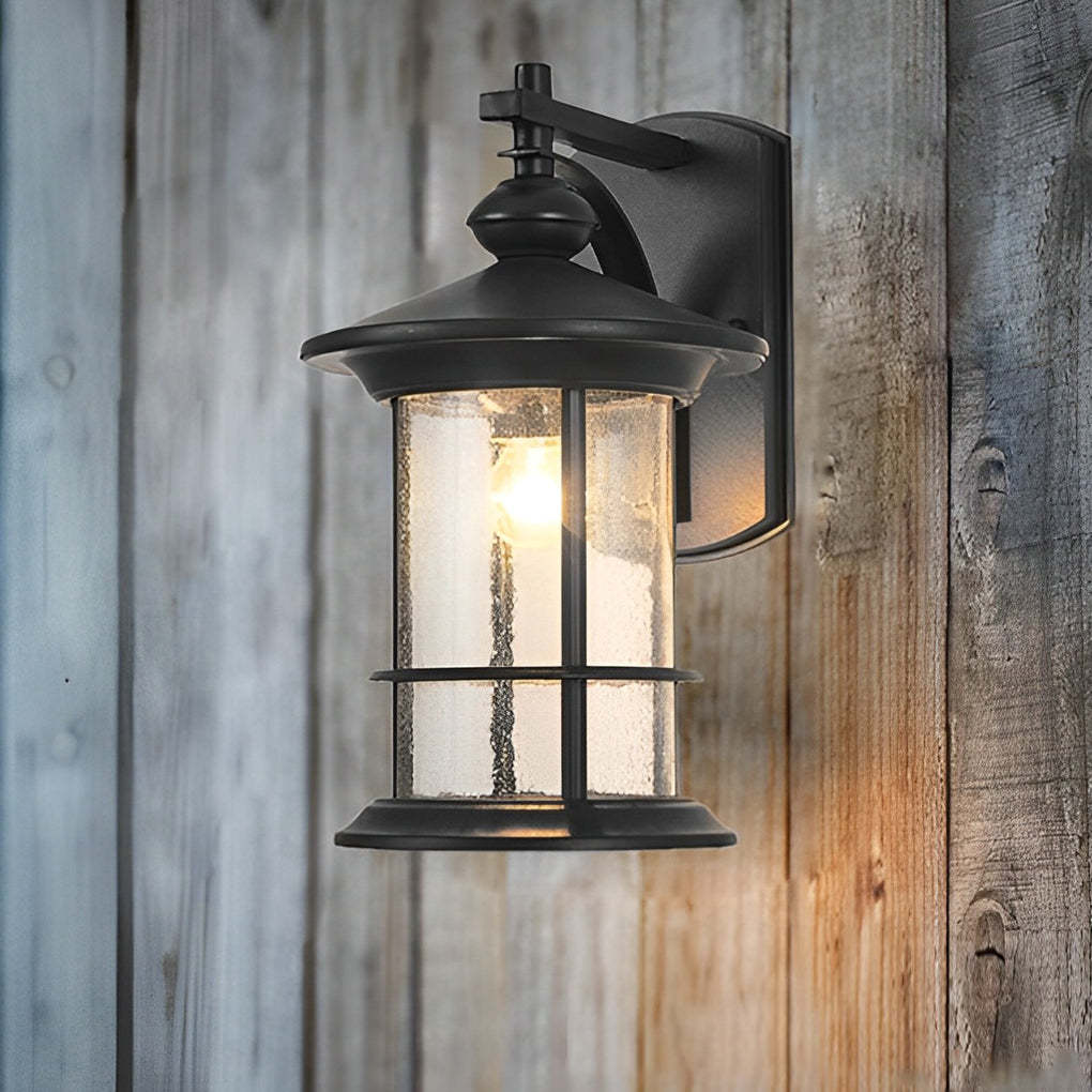 Retro Aluminum Glass LED Waterproof Black American Garden Wall Lamp-Lighom