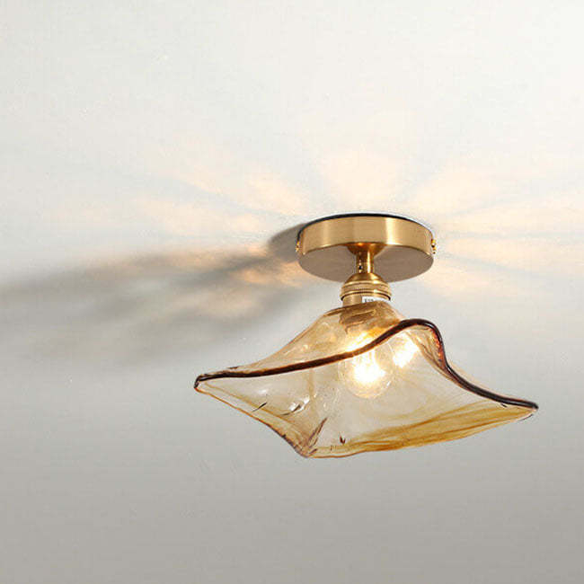 Modern Japanese Amber Glass Flush Mount Light
