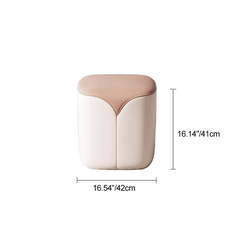 Minimalist Leather Wood Rounded Vanity Stool — Blue