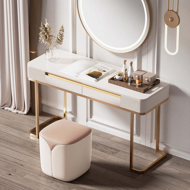 Minimalist Leather Wood Rounded Vanity Stool