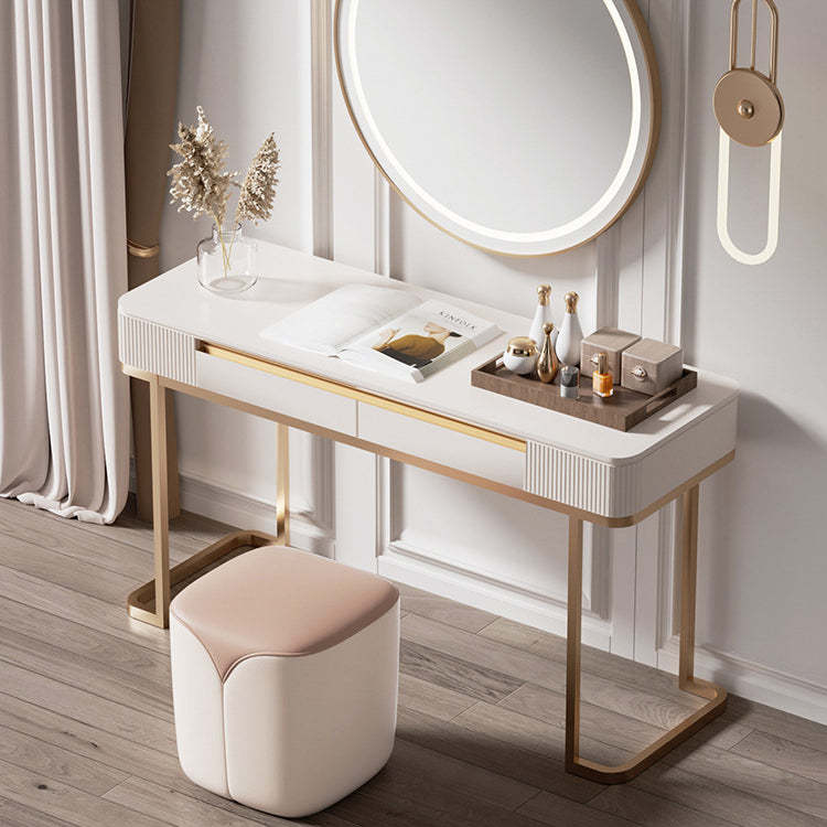 Minimalist Leather Wood Rounded Vanity Stool