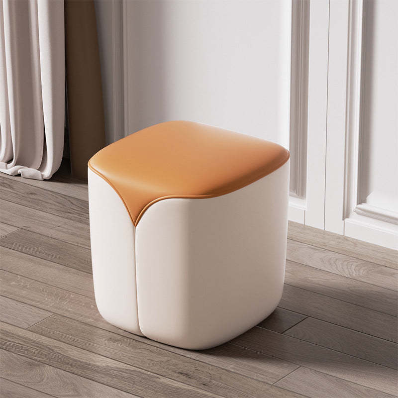 Minimalist Leather Wood Rounded Vanity Stool