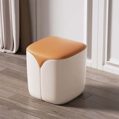 Minimalist Leather Wood Rounded Vanity Stool