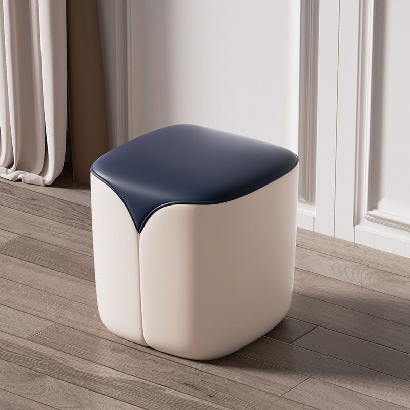 Minimalist Leather Wood Rounded Vanity Stool