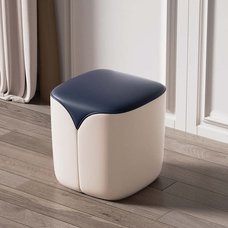 Minimalist Leather Wood Rounded Vanity Stool