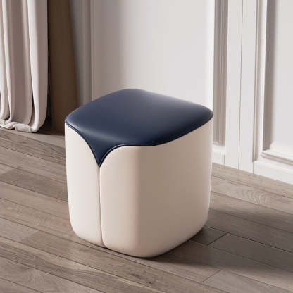 Minimalist Leather Wood Rounded Vanity Stool