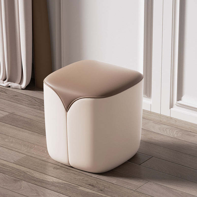 Lighom creative vanity rounded wood vanity stools in leather wood
